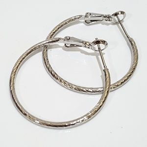 Silver Tone Diamond Cut Hoop Earrings